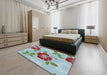 Patterned Pale Turquoise Blue Novelty Rug in a Bedroom, pat1797