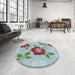 Round Patterned Pale Turquoise Blue Novelty Rug in a Office, pat1797