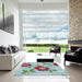 Square Machine Washable Transitional Pale Turquoise Blue Rug in a Living Room, wshpat1797