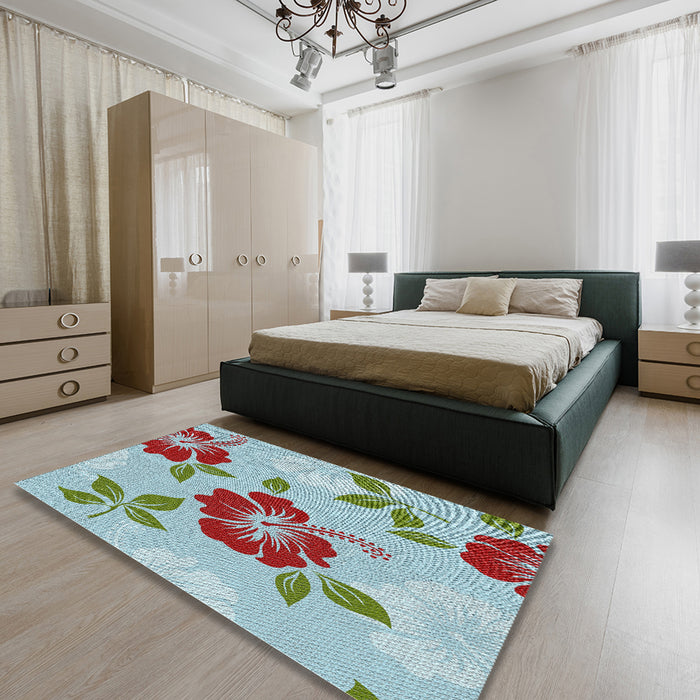 Machine Washable Transitional Pale Turquoise Blue Rug in a Bedroom, wshpat1797