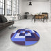 Round Patterned Blue Rug in a Office, pat1798blu