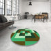 Round Patterned Green Rug in a Office, pat1798grn