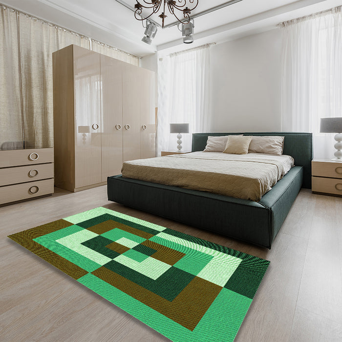 Patterned Green Rug in a Bedroom, pat1798grn
