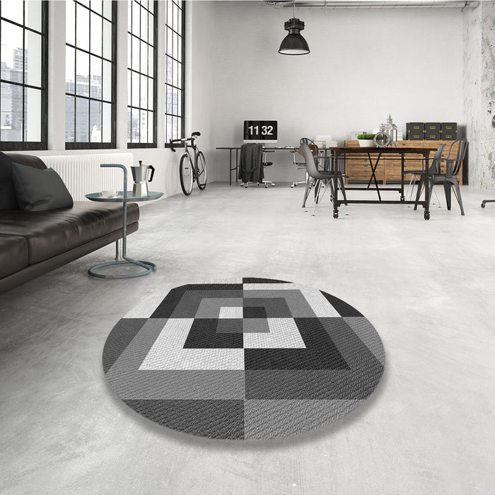 Round Patterned Dark Gray Rug in a Office, pat1798gry