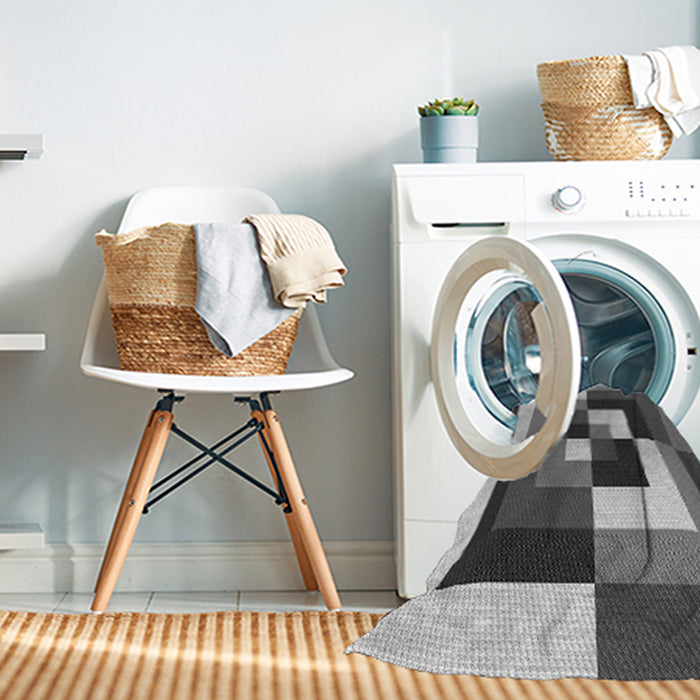 Machine Washable Transitional Dark Gray Rug in a Washing Machine, wshpat1798gry