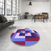 Round Patterned Dark Magenta Purple Rug in a Office, pat1798pur