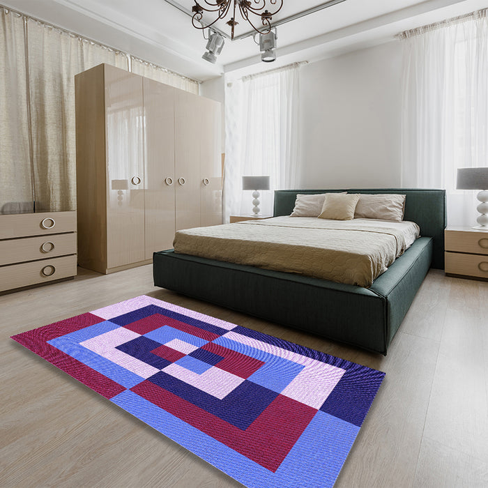 Patterned Dark Magenta Purple Rug in a Bedroom, pat1798pur