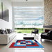 Square Patterned Denim Blue Novelty Rug in a Living Room, pat1798