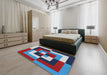 Machine Washable Transitional Denim Blue Rug in a Bedroom, wshpat1798