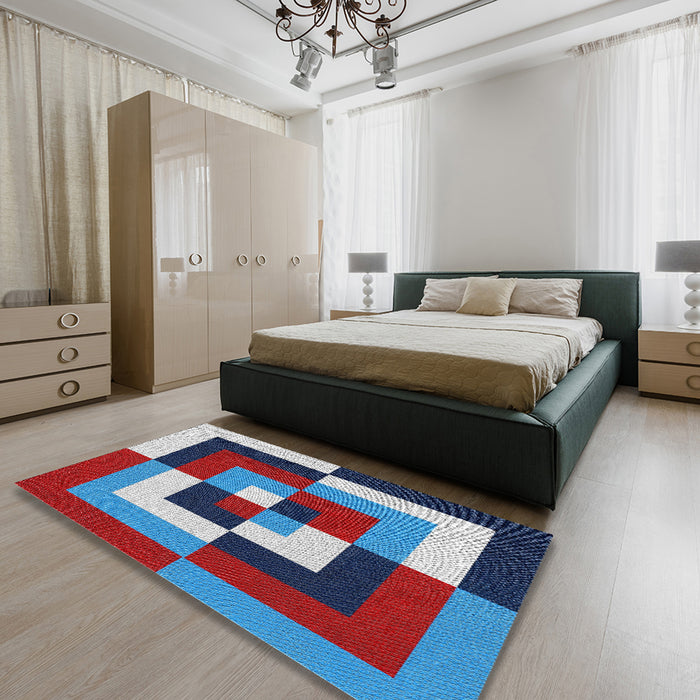 Machine Washable Transitional Denim Blue Rug in a Bedroom, wshpat1798