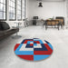 Round Patterned Denim Blue Novelty Rug in a Office, pat1798