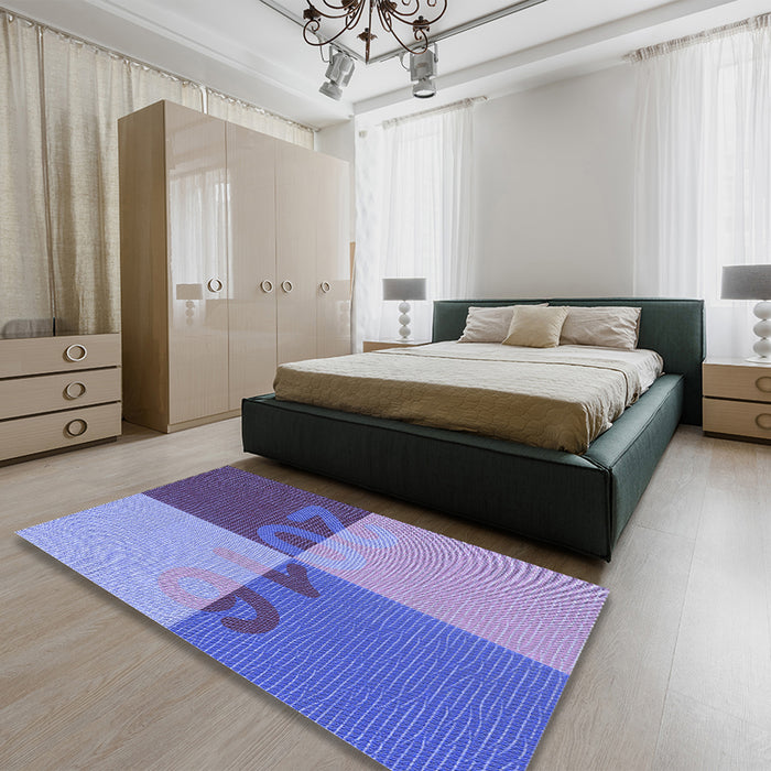 Patterned Slate Blue Rug in a Bedroom, pat1799blu