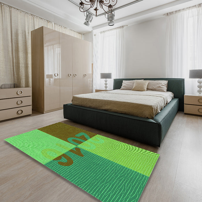 Patterned Seaweed Green Rug in a Bedroom, pat1799grn