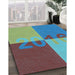 Machine Washable Transitional Turquoise Green Rug in a Family Room, wshpat1799lblu