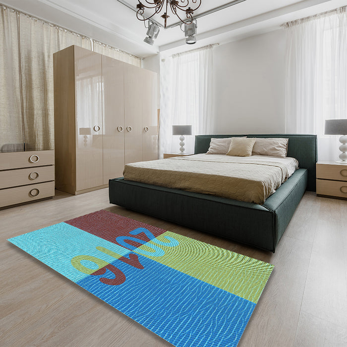 Patterned Turquoise Green Rug in a Bedroom, pat1799lblu
