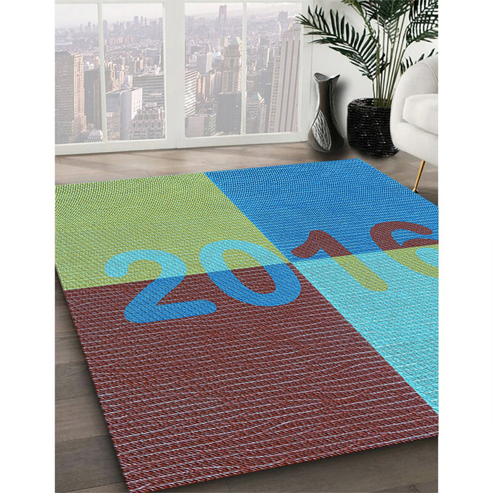 Patterned Turquoise Green Rug in Family Room, pat1799lblu