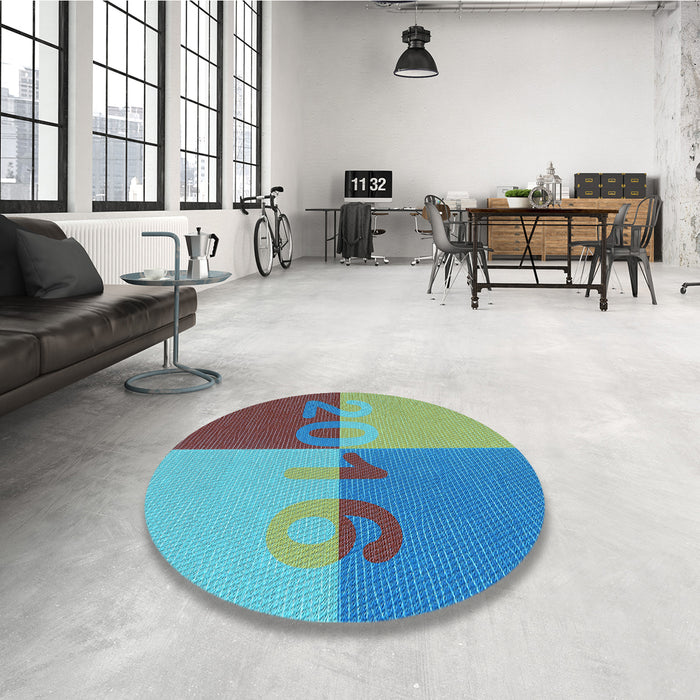 Round Patterned Turquoise Green Rug in a Office, pat1799lblu