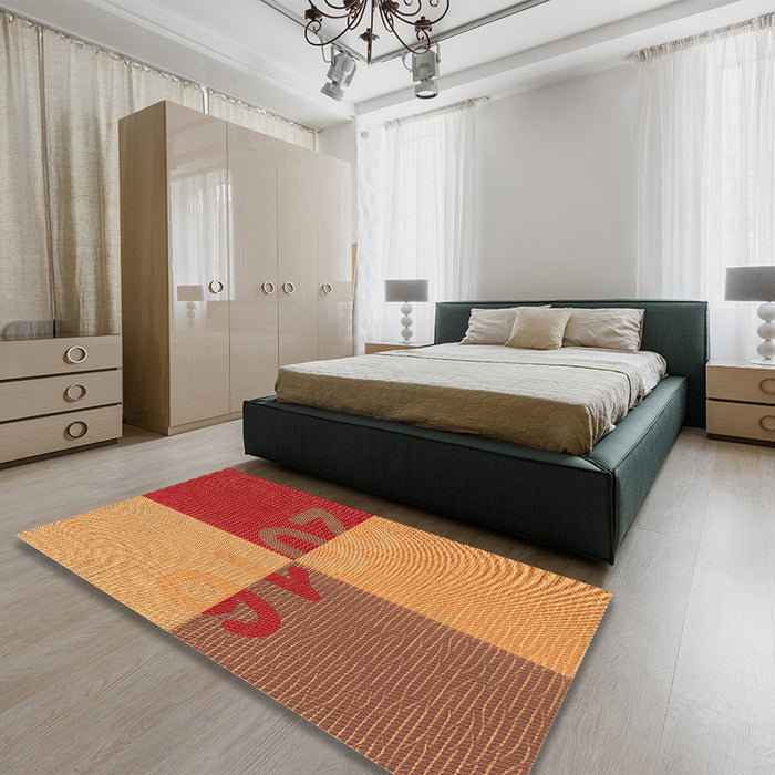 Round Machine Washable Transitional Orange Rug in a Office, wshpat1799org