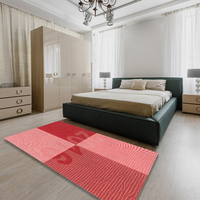 Round Machine Washable Transitional Red Rug in a Office, wshpat1799rd