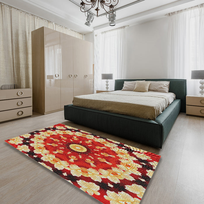 Machine Washable Transitional Red Rug in a Bedroom, wshpat179