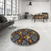 Round Machine Washable Transitional Khaki Green Rug in a Office, wshpat17