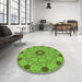 Round Patterned Bright Green Rug in a Office, pat180grn