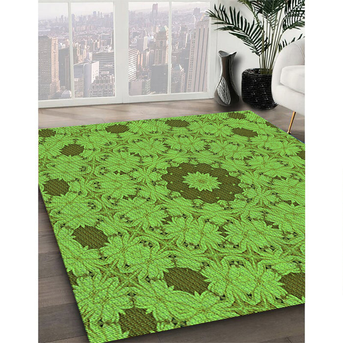 Patterned Bright Green Rug in Family Room, pat180grn