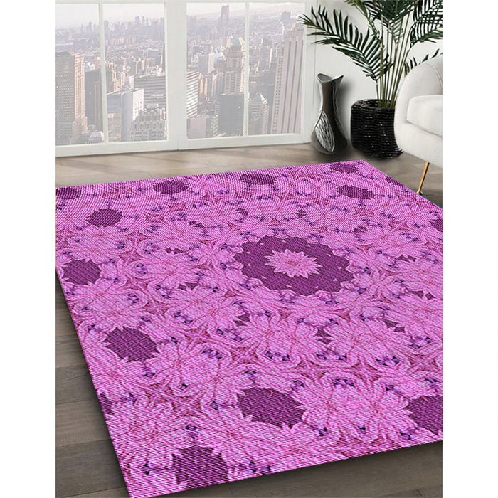 Machine Washable Transitional Neon Pink Rug in a Family Room, wshpat180pur
