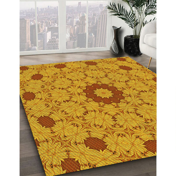 Patterned Orange Red Orange Rug in Family Room, pat180yw