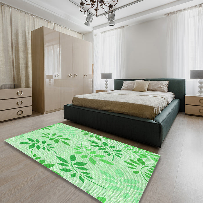 Patterned Green Rug in a Bedroom, pat1800grn
