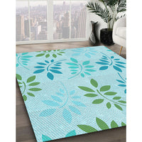 Patterned Medium Turquoise Green Rug, pat1800lblu