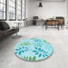 Round Patterned Medium Turquoise Green Rug in a Office, pat1800lblu