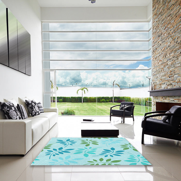 Square Patterned Medium Turquoise Green Rug in a Living Room, pat1800lblu
