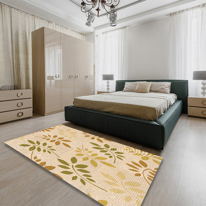 Patterned Golden Blonde Gold Rug in a Bedroom, pat1800org