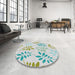 Round Machine Washable Transitional Pale Blue Lily Blue Rug in a Office, wshpat1800