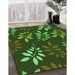 Machine Washable Transitional Dark Lime Green Rug in a Family Room, wshpat1801grn