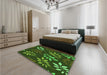 Patterned Dark Lime Green Rug in a Bedroom, pat1801grn