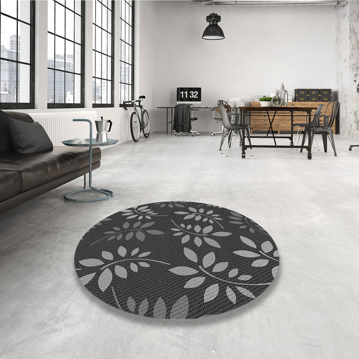 Round Patterned Charcoal Black Rug in a Office, pat1801gry