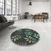 Round Patterned Charcoal Black Rug in a Office, pat1801lblu