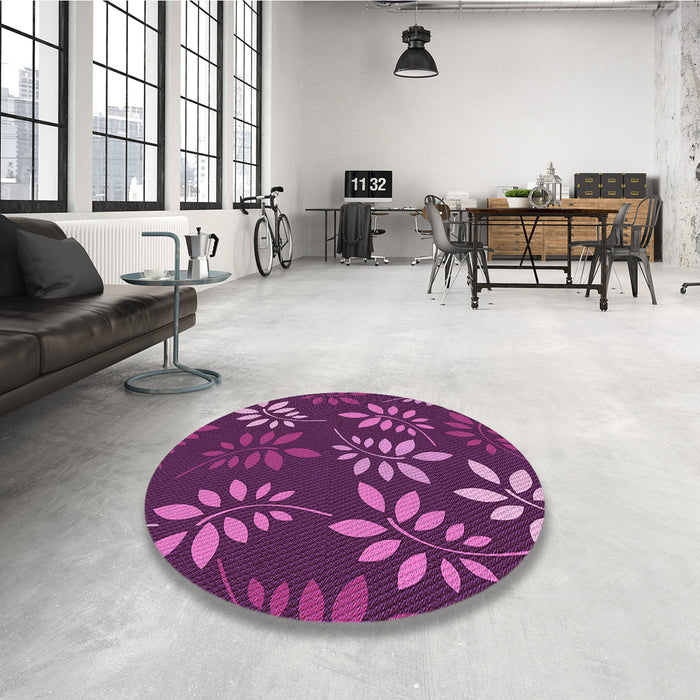 Round Patterned Orchid Purple Rug in a Office, pat1801pur