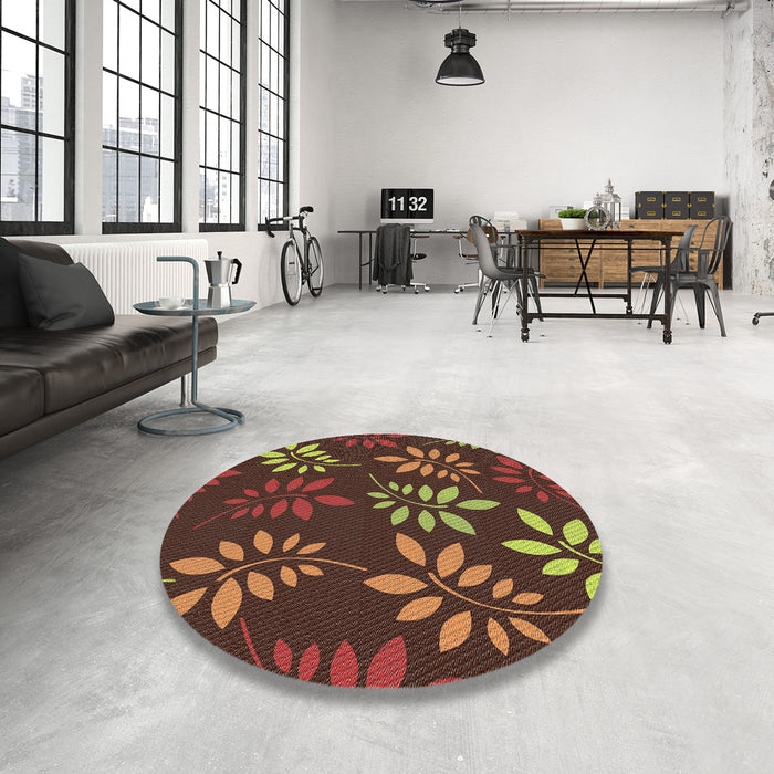 Round Machine Washable Transitional Red Rug in a Office, wshpat1801