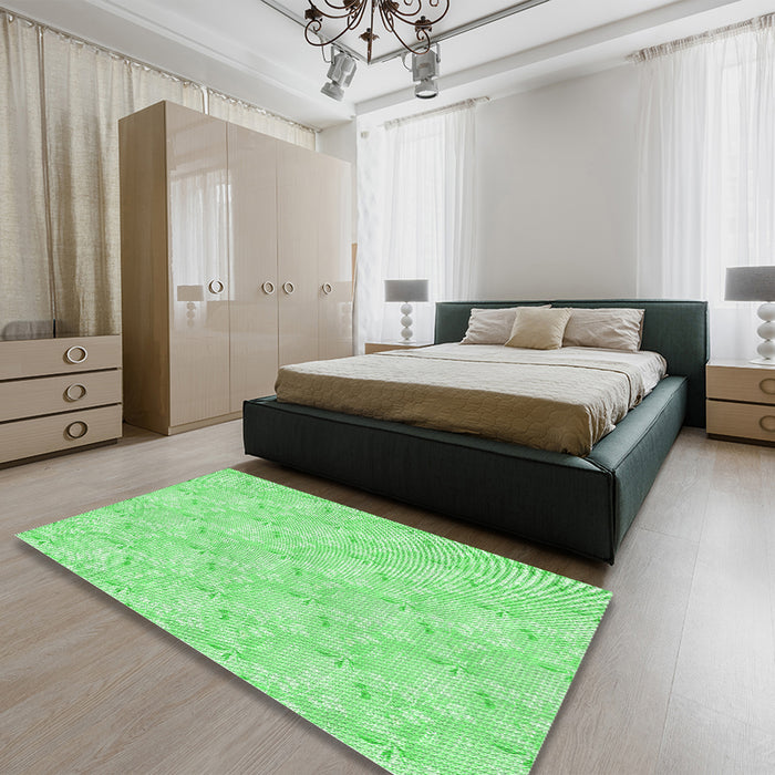 Round Machine Washable Transitional Green Rug in a Office, wshpat1802grn