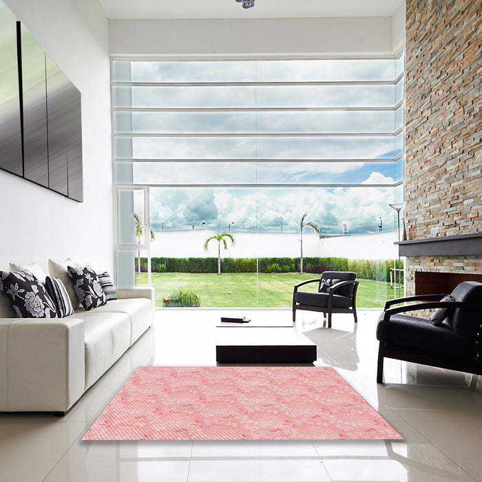 Machine Washable Transitional Pastel Red Pink Rug in a Kitchen, wshpat1802rd