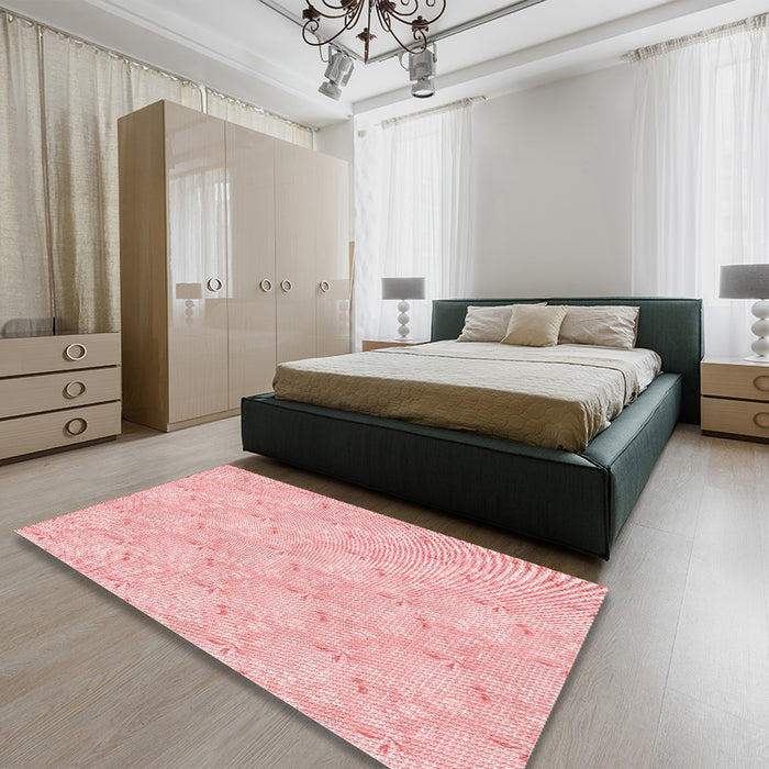 Round Machine Washable Transitional Pastel Red Pink Rug in a Office, wshpat1802rd