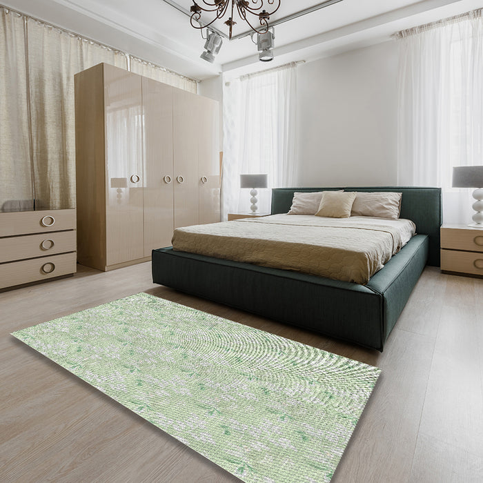 Patterned Light Rose Green Abstract Machine Washable Rug in a Bedroom, wshpat1802