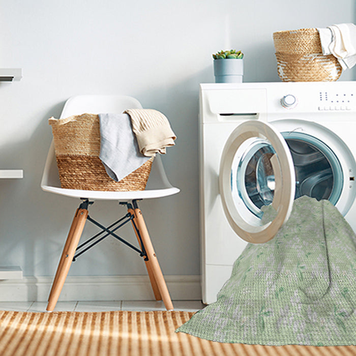Patterned Light Rose Green Abstract Machine Washable Rug in a Washing Machine, wshpat1802