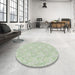 Round Patterned Light Rose Green Abstract Machine Washable Rug in a Office, wshpat1802