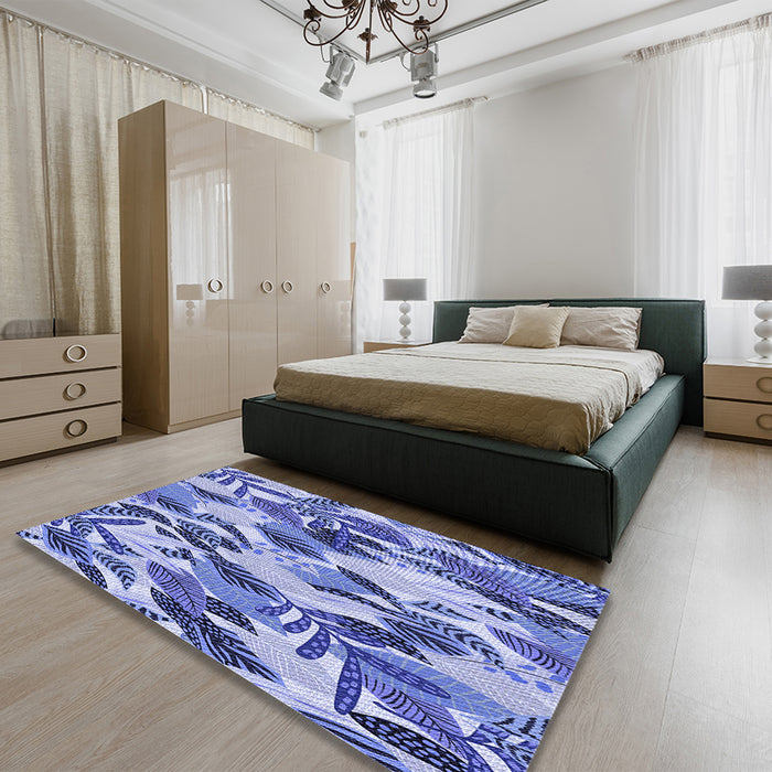 Round Machine Washable Transitional Jeans Blue Rug in a Office, wshpat1804blu