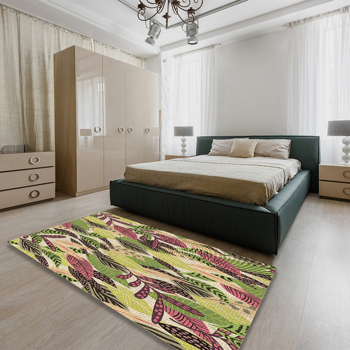 Round Machine Washable Transitional Metallic Gold Rug in a Office, wshpat1804brn