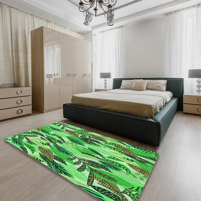 Round Machine Washable Transitional Green Rug in a Office, wshpat1804grn